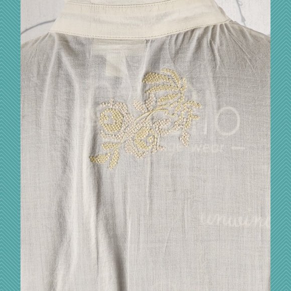 J. Jill White Ivory Cotton Floral Embroidered Sheer Button Up Shirt - Picture 6 of 8